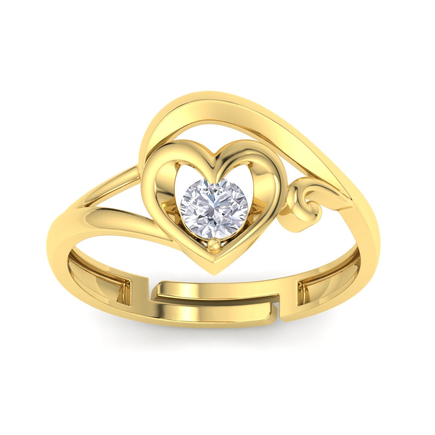 BEEZAL 14KT Heart Gold Rings with CZ Diamond for Women