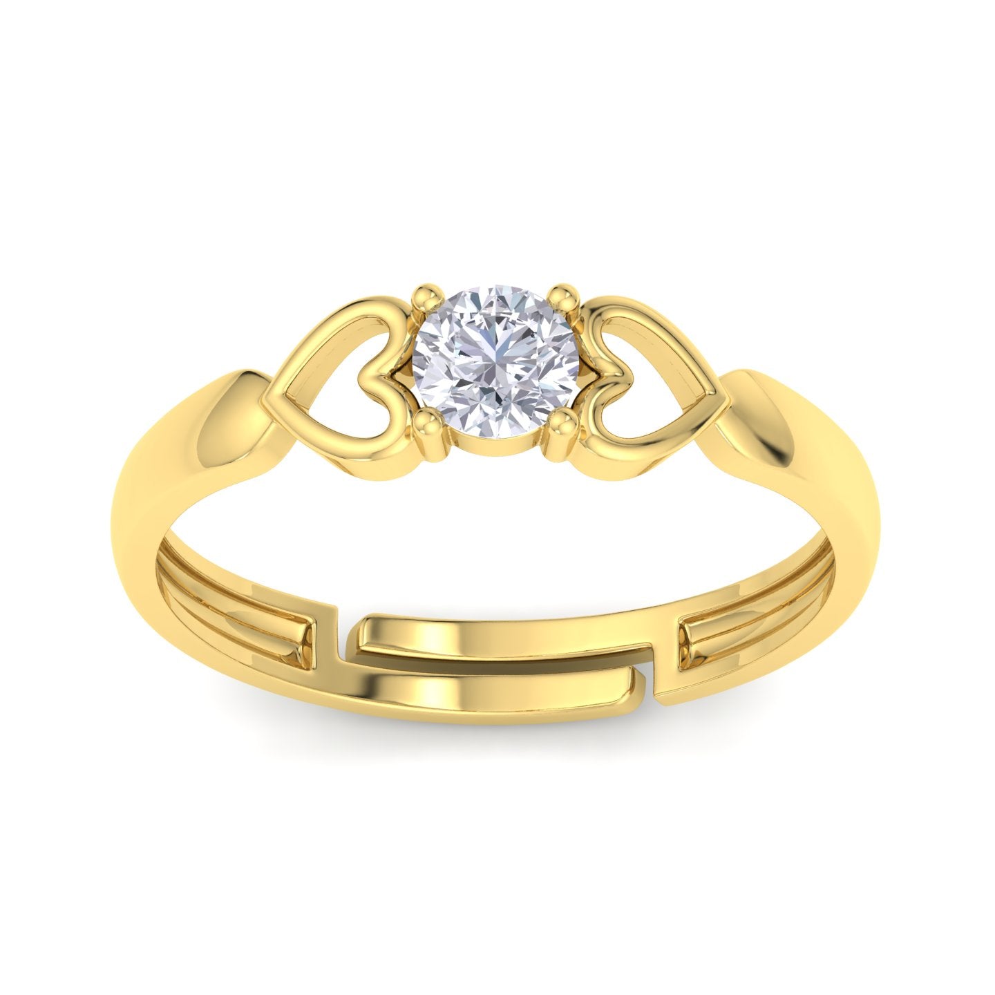 BEEZAL 14KT Heart Gold Rings with CZ Diamond for Women