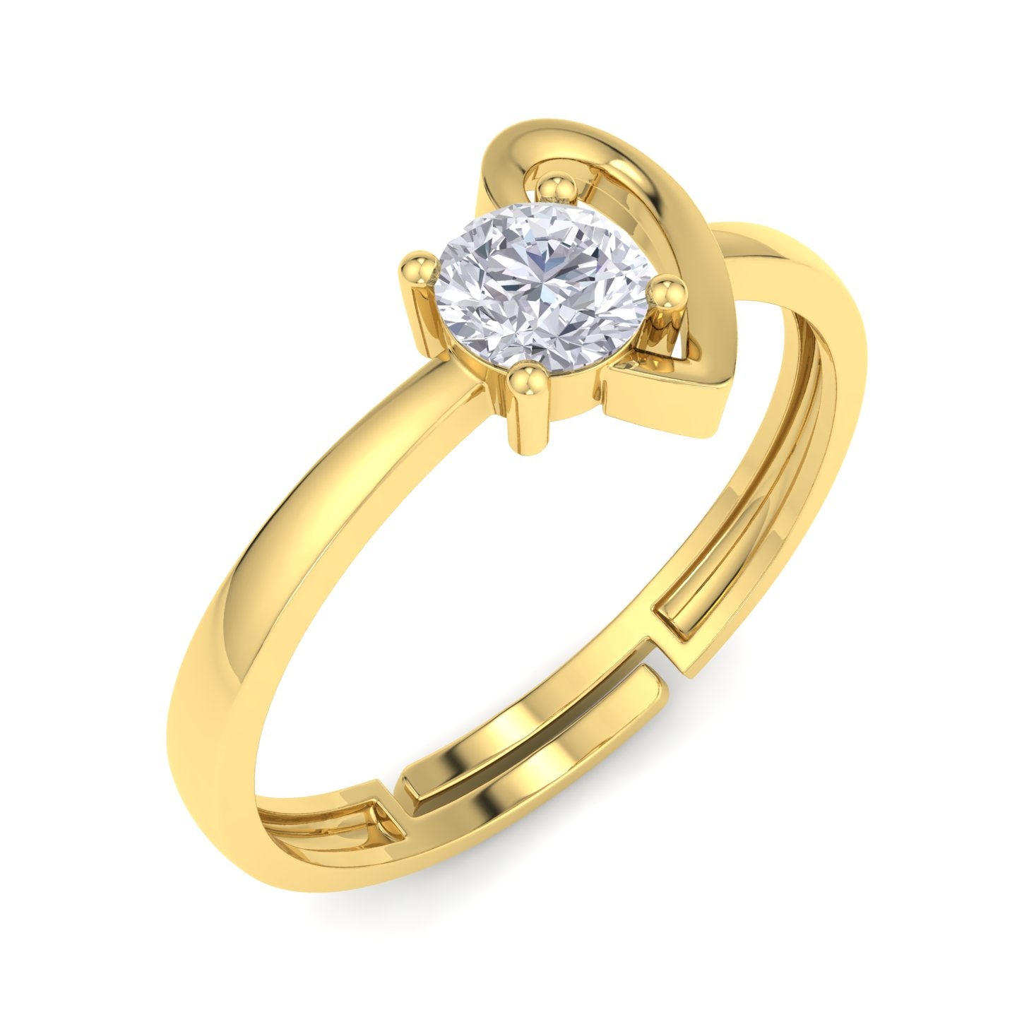 BEEZAL 14KT Heart Gold Rings with CZ Diamond for Women