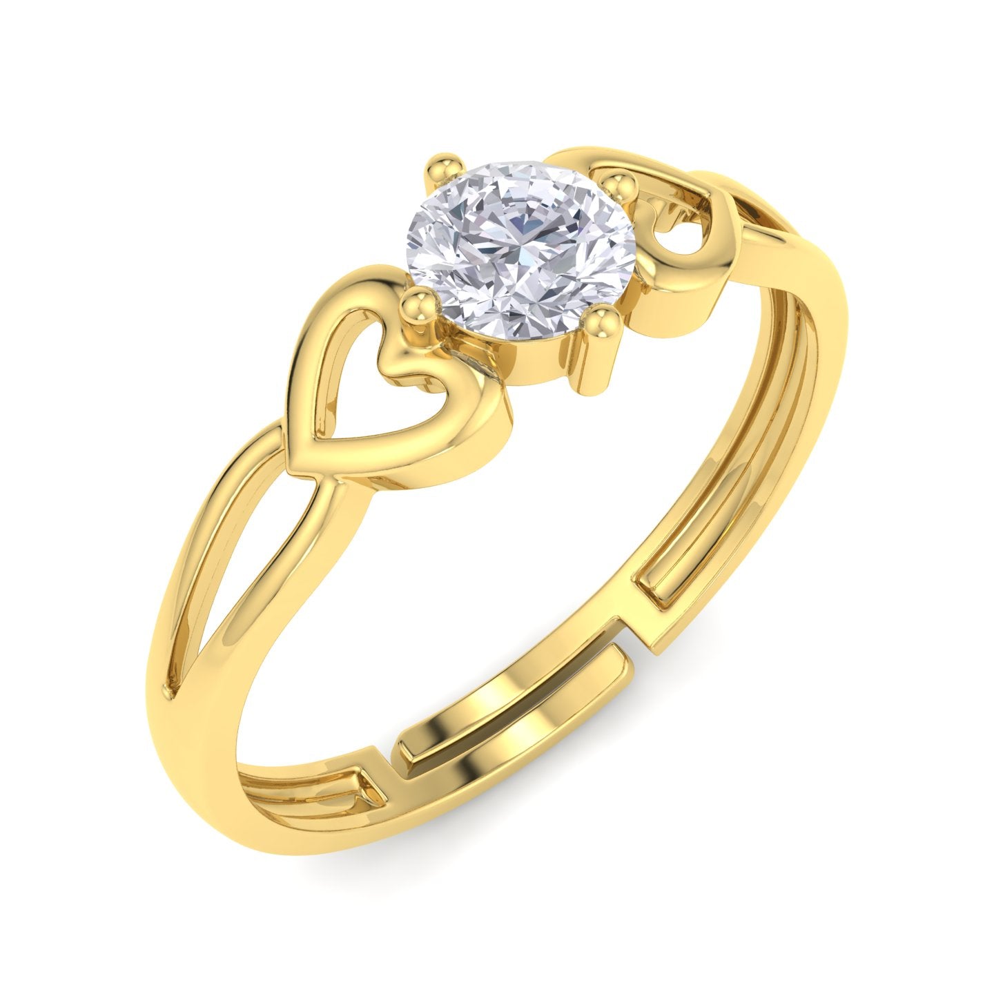 BEEZAL 14KT Heart Gold Rings with CZ Diamond for Women