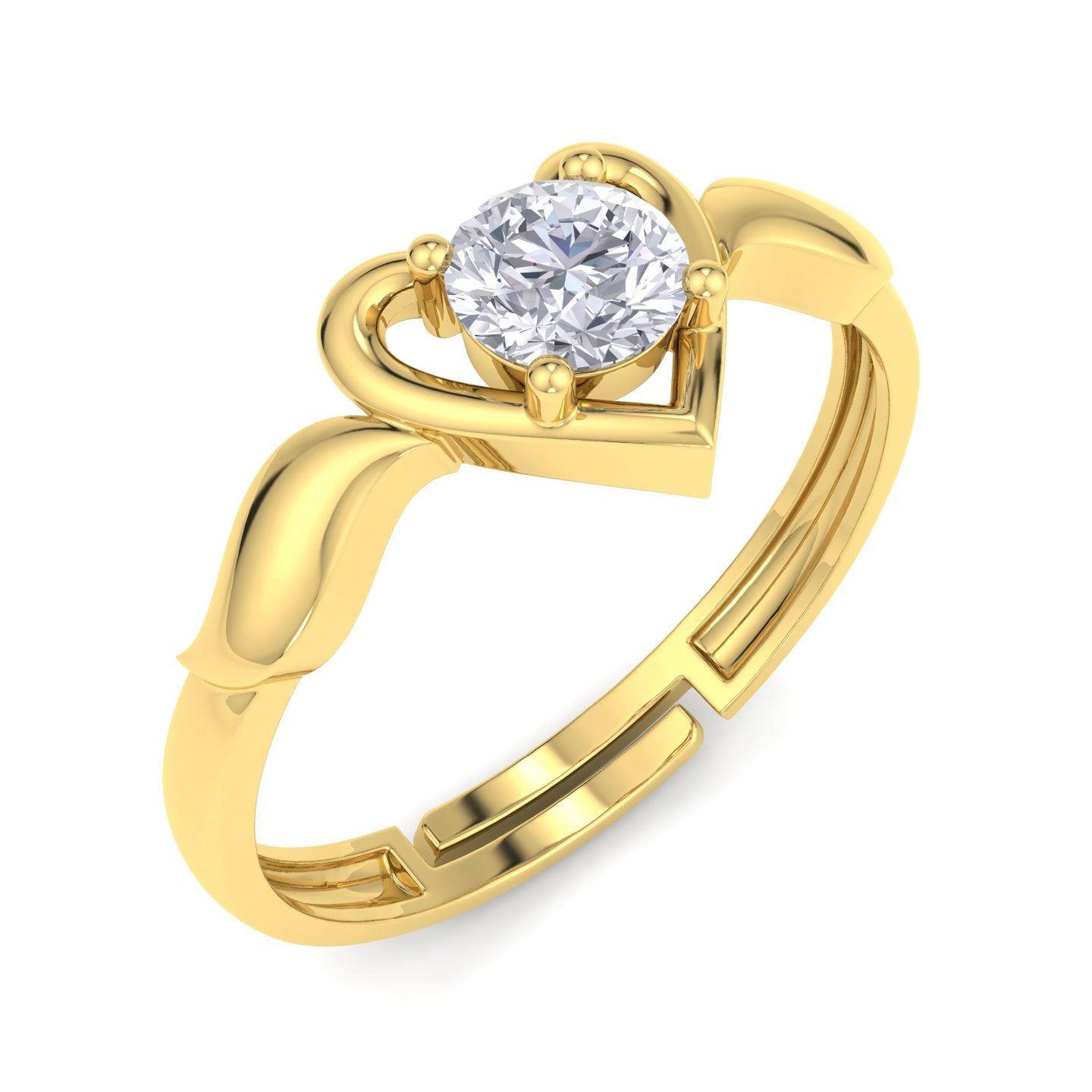 BEEZAL 14KT Heart Gold Rings with CZ Diamond for Women