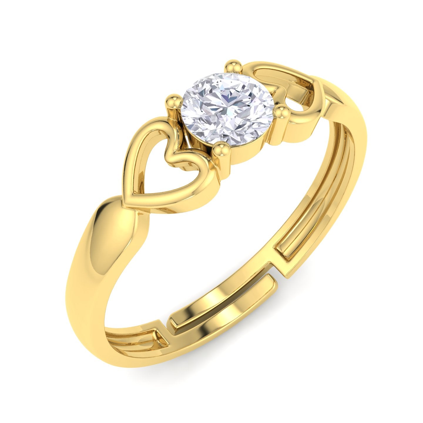 BEEZAL 14KT Heart Gold Rings with CZ Diamond for Women