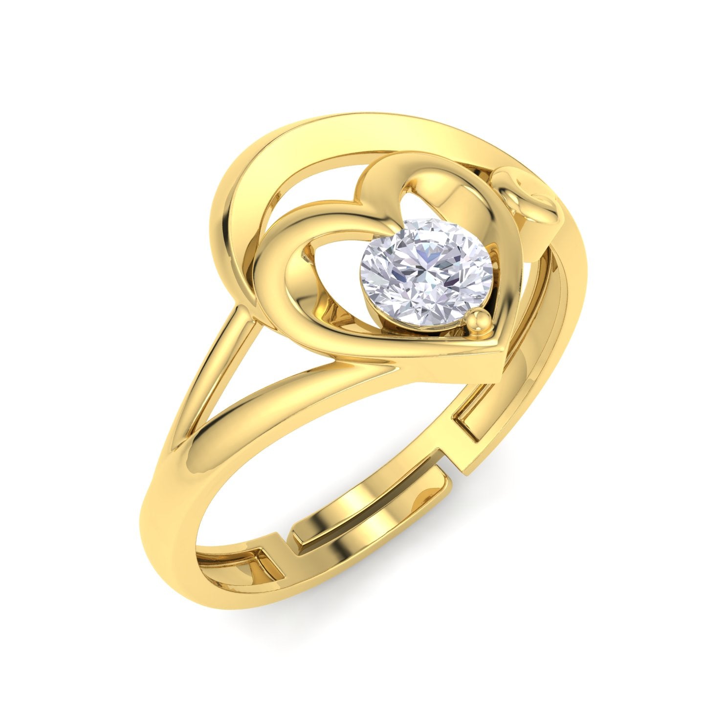 BEEZAL 14KT Heart Gold Rings with CZ Diamond for Women